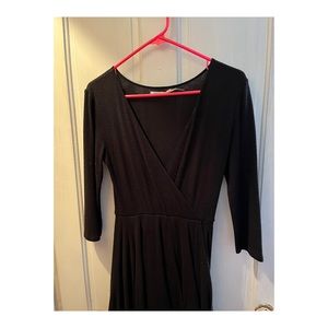 Kimchi Blue mini black V-line dress with cropped sleeves